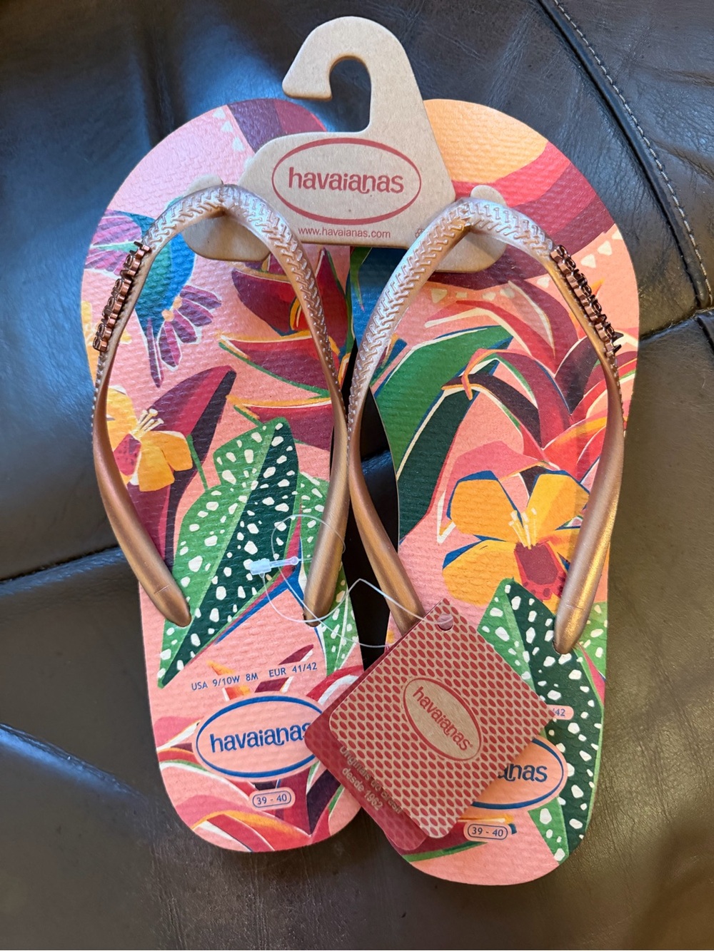 Havaianas Coral Pink Tropical Print Flip Flops